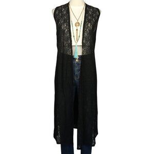 LuLaRoe Joy – Black Lace Long Vest